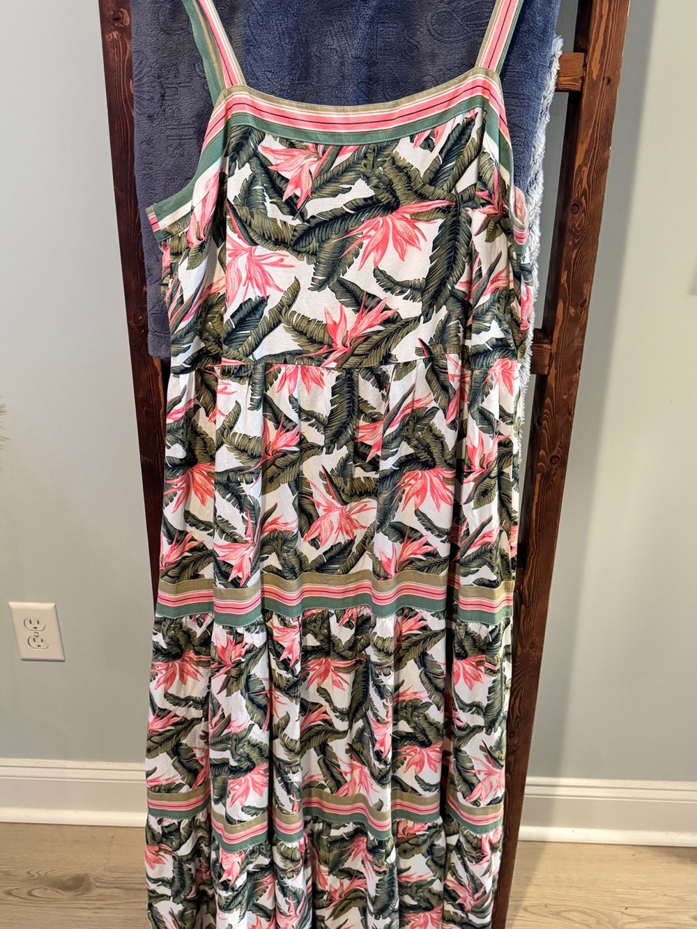 Loft Tropical Pink & Green Floral Maxi Dress